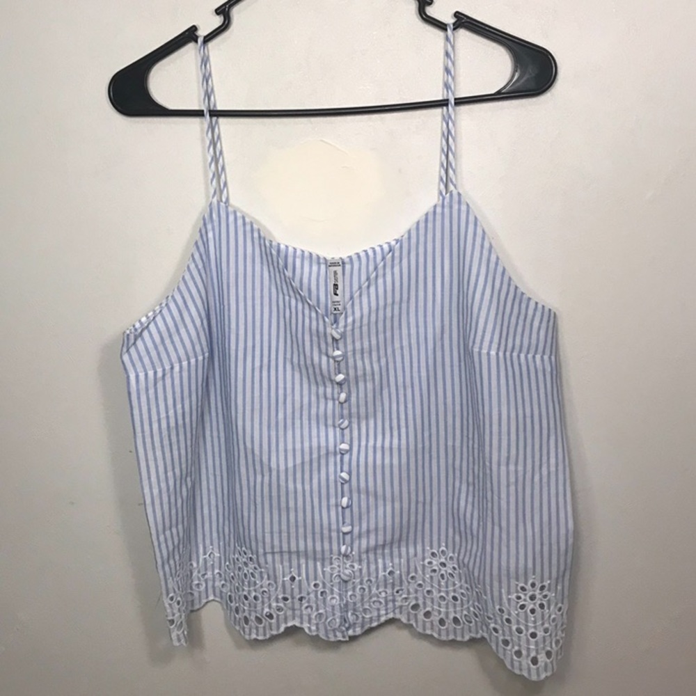 blue and white striped tank top